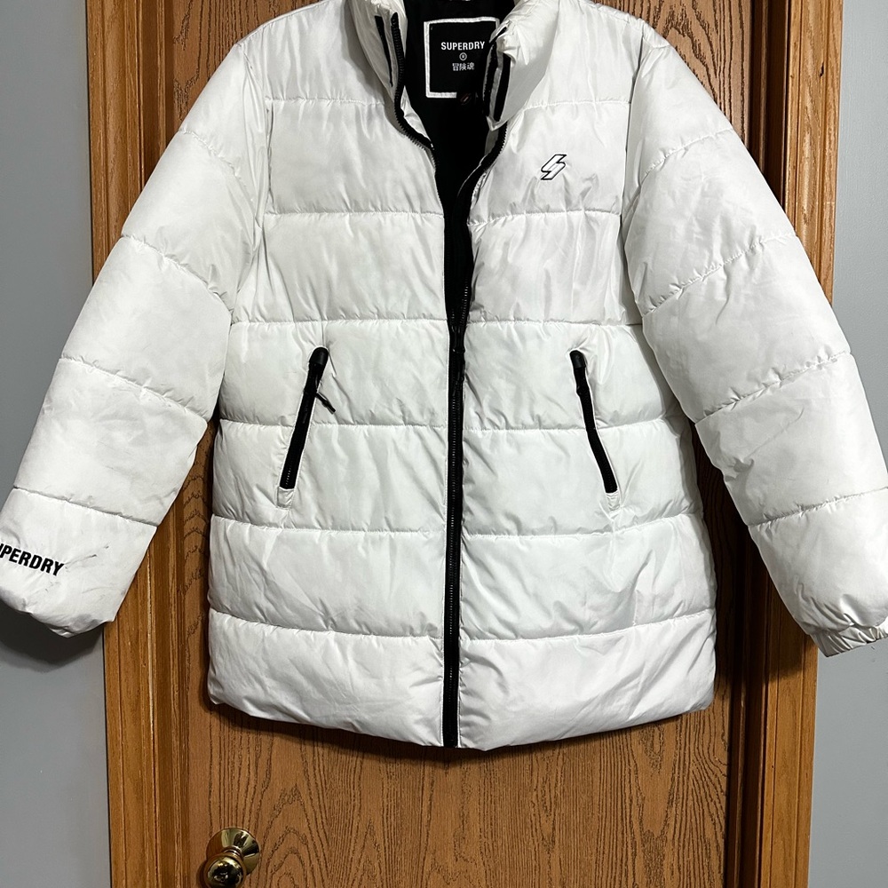 Superdry Classic White Puffer Jacket with Black Accents